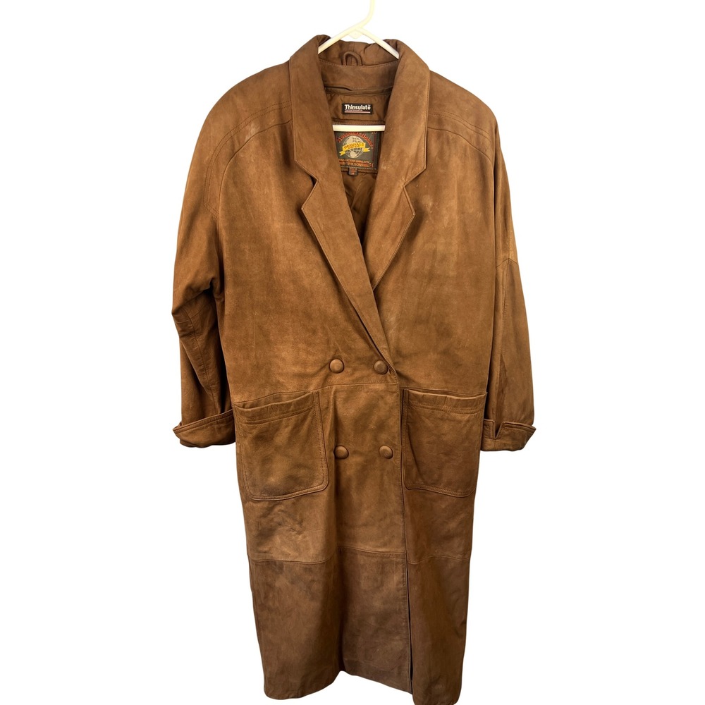 Vintage 80s/90s Wilsons Adventure Bound Suede Leather Duster Trench Coat SZ M